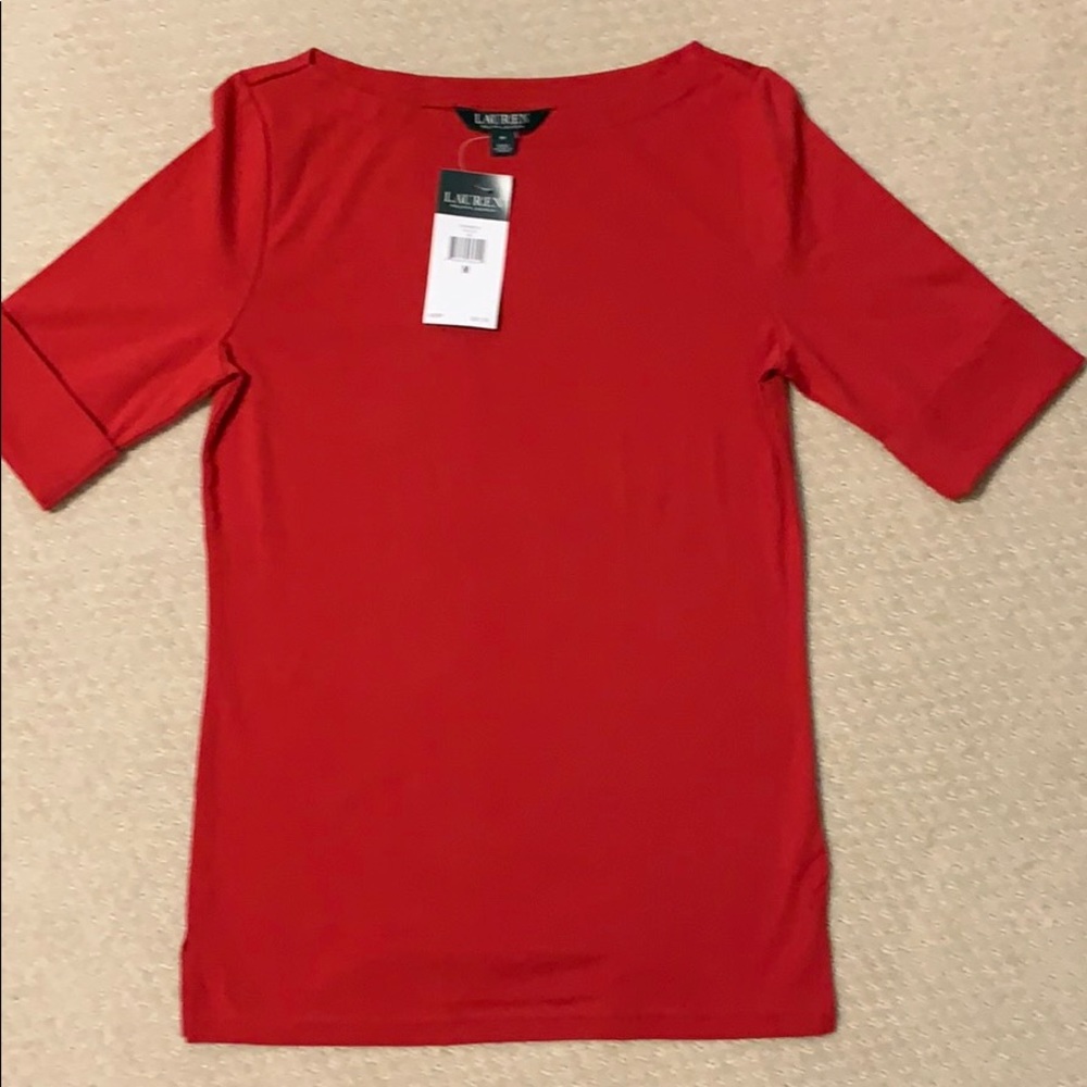 Red Lauren cotton tee shirt. New with tags.
